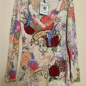 SPY ZONE EXCHANGE - Women's Long Sleeve Floral Tattoo Top - Multicolor